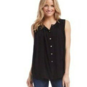 $94 KAREN KANE Womens Black Pleated Button-Front Sleeveless Top M